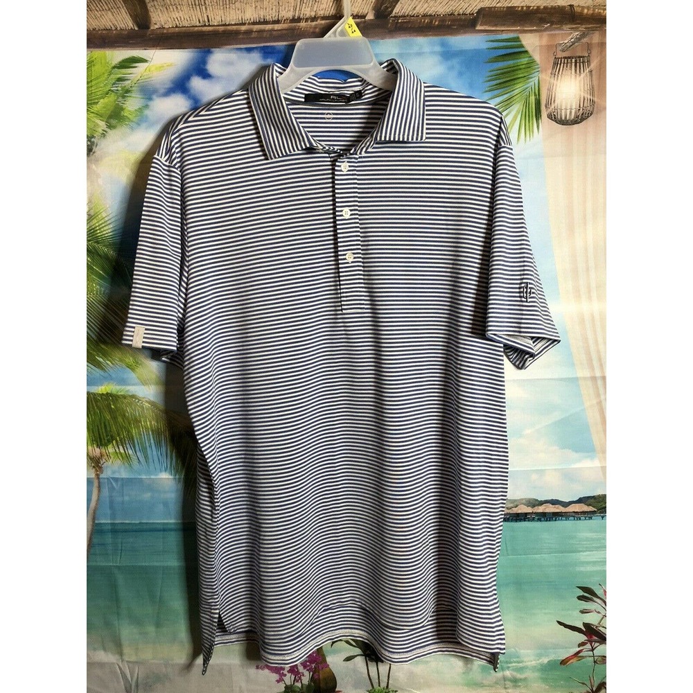 Ralph Lauren RLX Polo Short Sleeve Shirt Blue White Mens Size XL